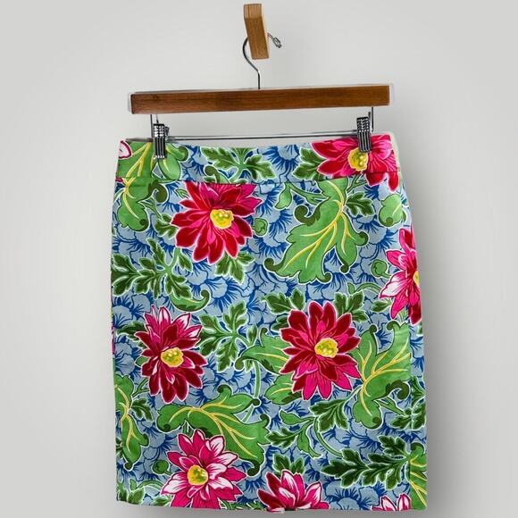 Talbots Skirt 6P Blue Red Floral Cotton Twill Casual Cottagecore - Picture 3 of 9